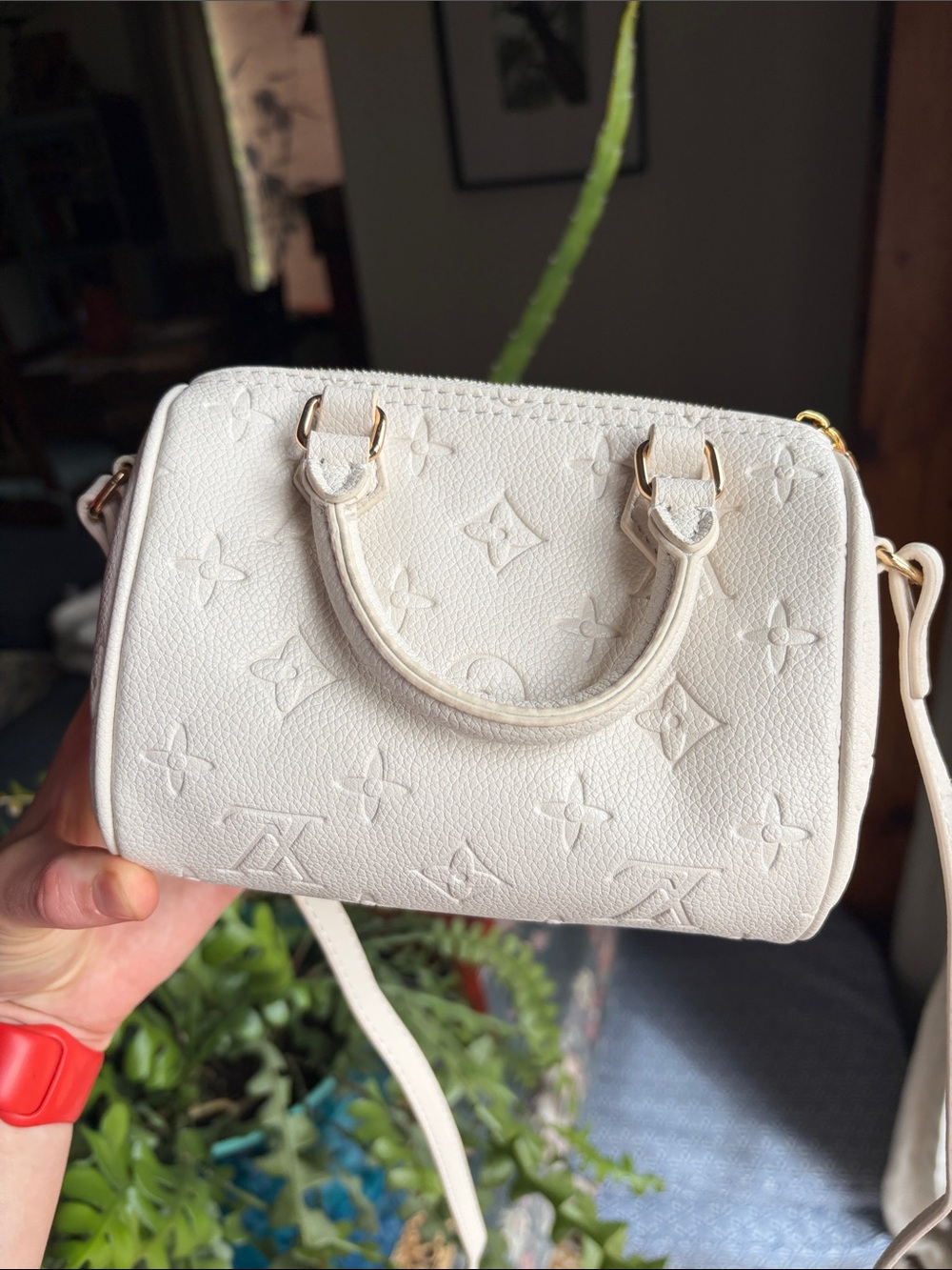 Louis Vuitton White Embossed Crossbody Mini Speedy - Picture 2 of 8